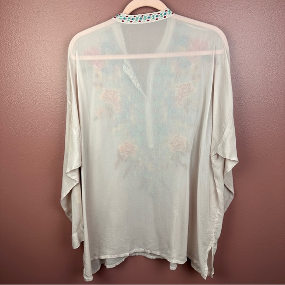 Johnny Was light pink size medium 1/2 button down blouse floral embroidered - Picture 3 of 7